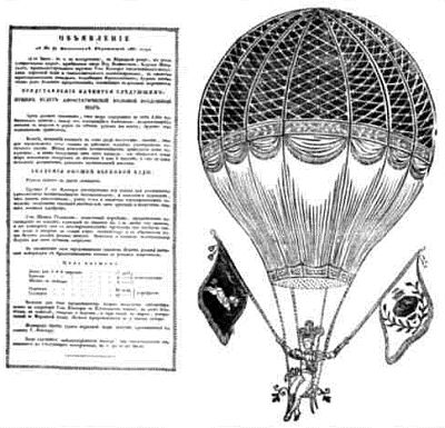 Объявление из «Московских ведомостей» № 47 за 1831 г. о запуске воздушного шара