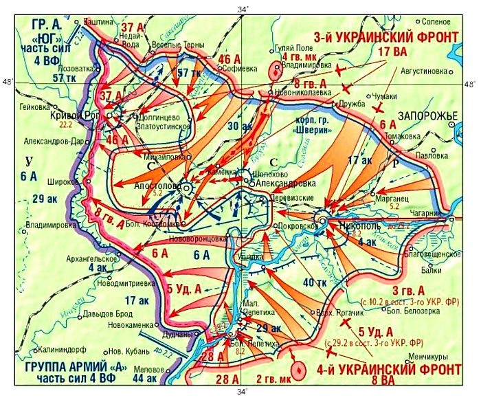 Карта Никопольско-криворожской наступательной операции 1944 г.