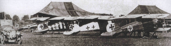 Линейка истребителей Albatros D.V на аэродроме